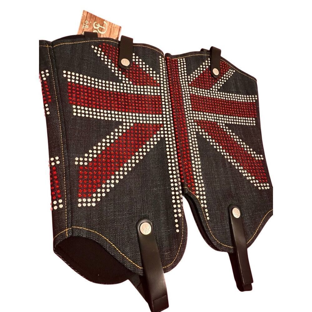 NWT Boot Roxx Women's Rhinestoned The Brit EQ Boot Cover Red Black Size M
